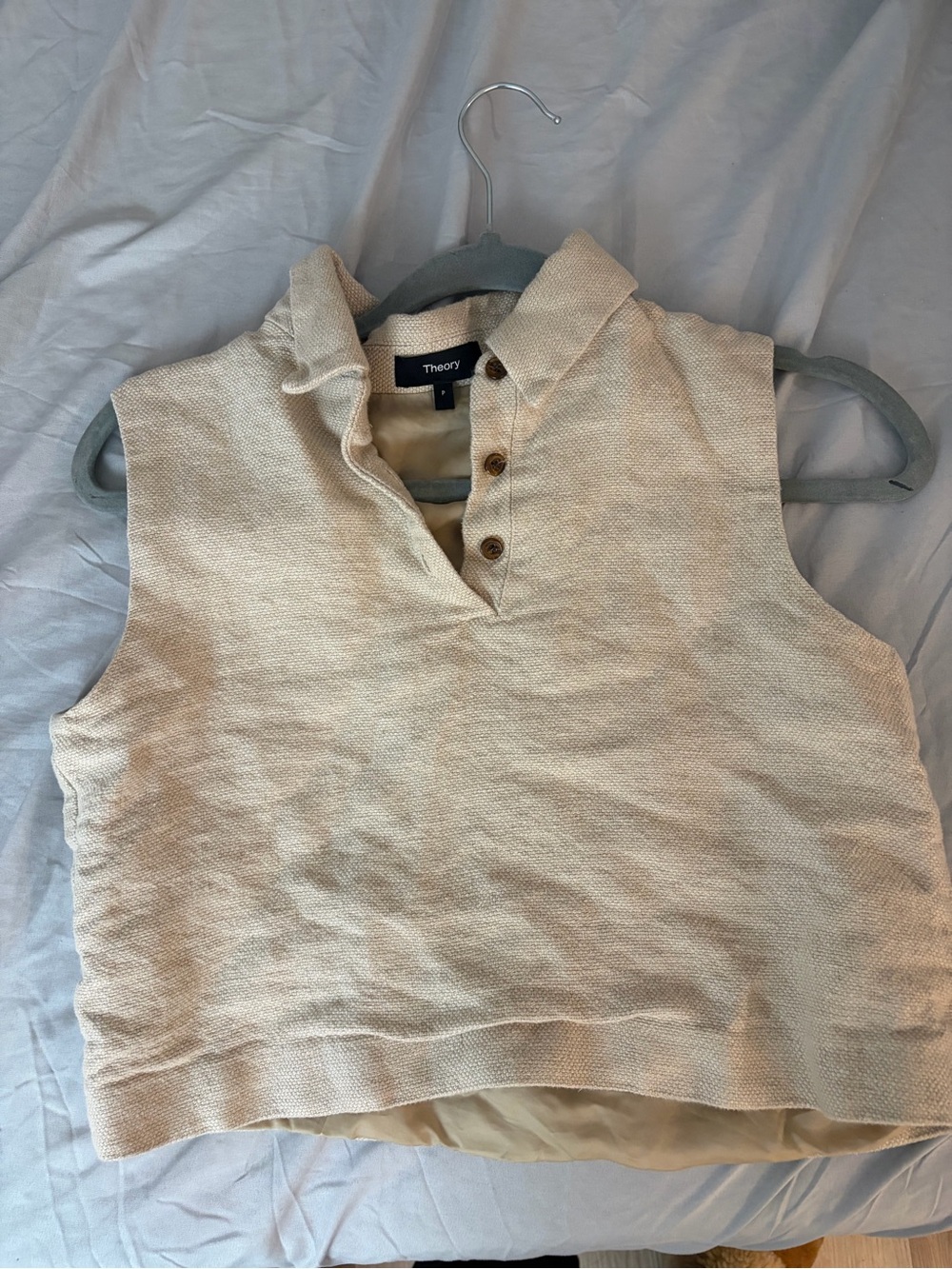 Theory Cream Sleeveless Collared Tank Top